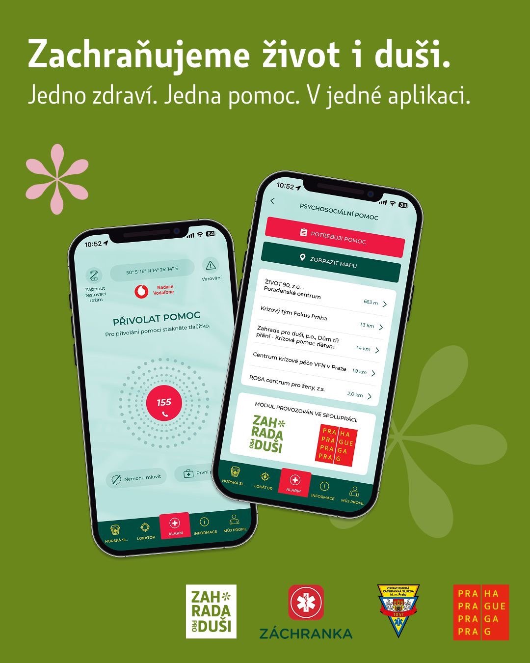 Aplikace Záchranka nabízí v Praze pomoc při duševních obtížích, zapojily se ŽIVOT 90, Fokus nebo Bílý kruh bezpečí