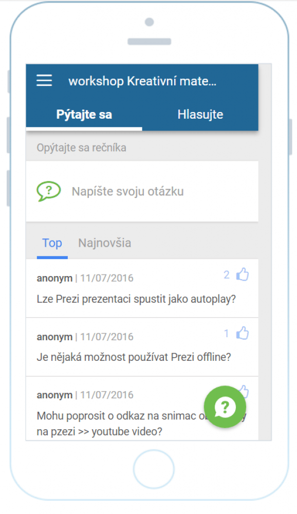 Běhání s mikrofonem je passé! Otázky posílají a vidí všichni v místnosti okamžitě. Foto: Sli.do