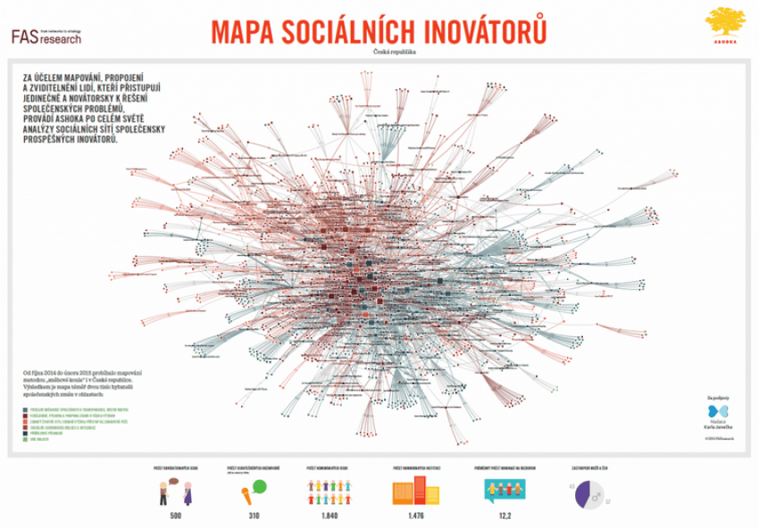 Mapa sociálních inovátorů. Pro zvětšení klikněte. Zdroj: Ashoka ČR