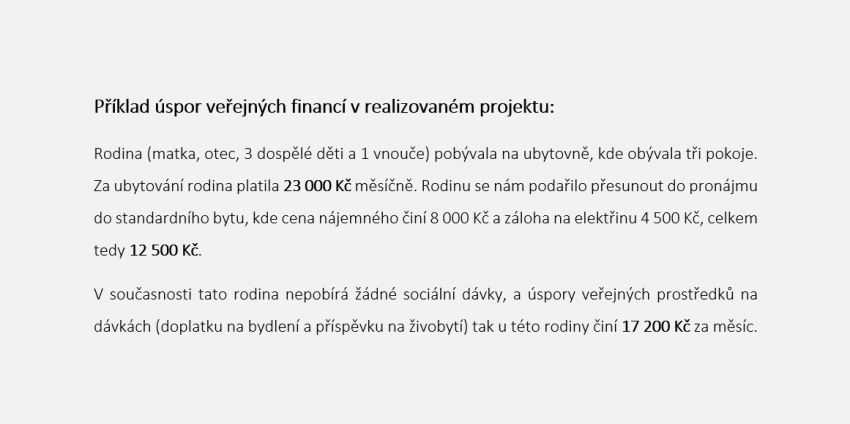 Ukázka úspory veřejných financí na reálném příkladě. Foto: Romodrom o.p.s.