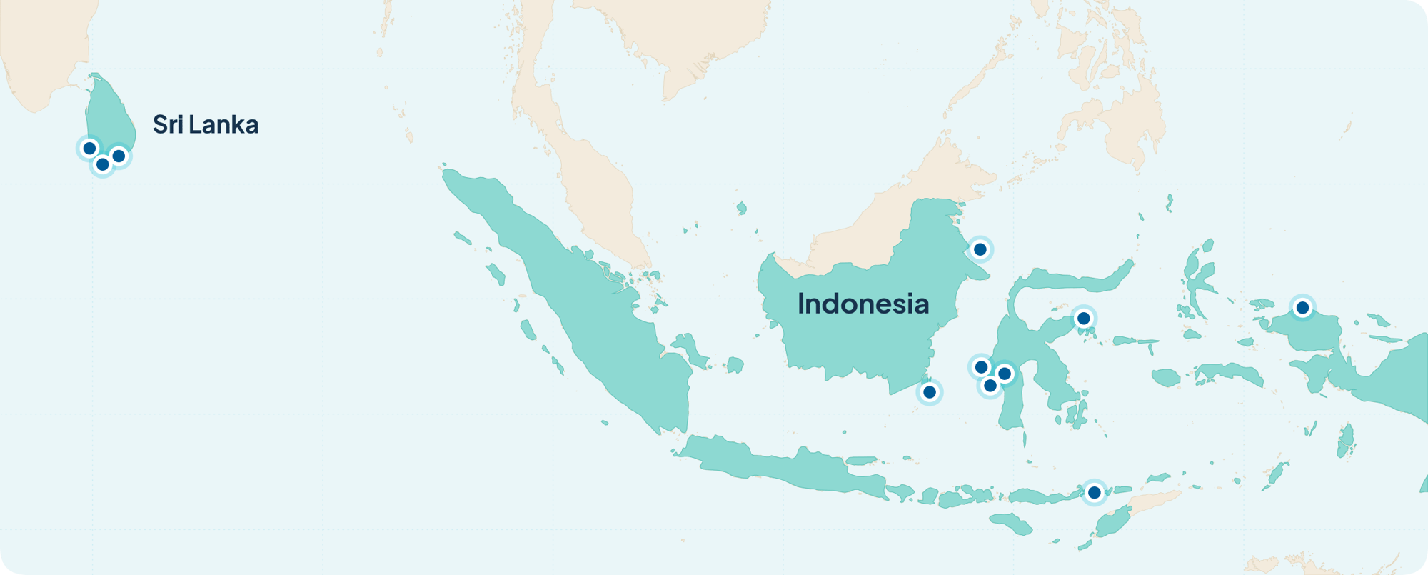 Map of our team sites in Indonesia and Sri Lanka